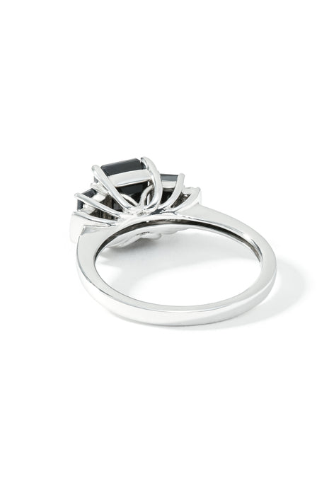 9ct White Gold Black Sapphire and Diamond Trilogy Ring