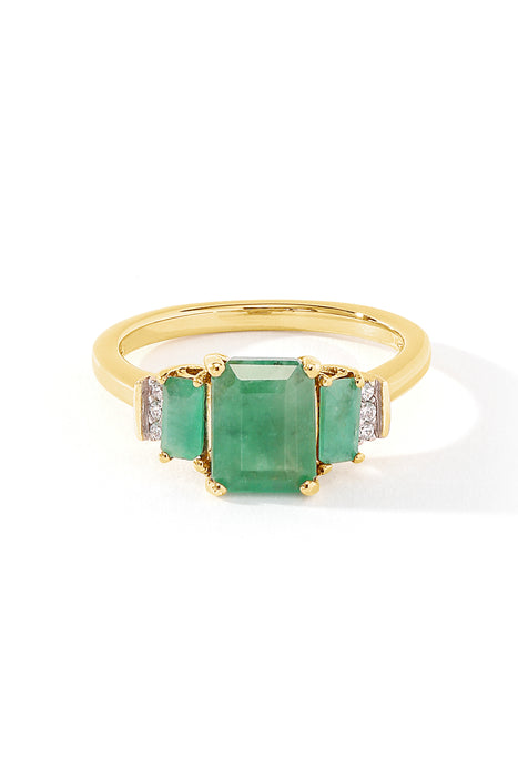 9ct Yellow Gold Emerald & Diamond Trilogy Ring