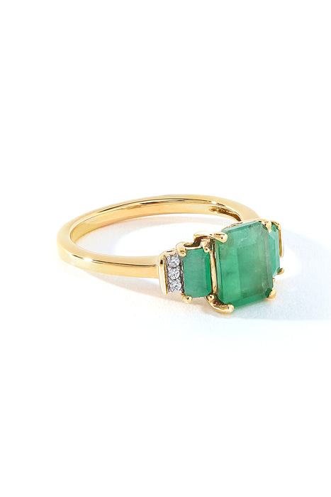 9ct Yellow Gold Emerald & Diamond Trilogy Ring