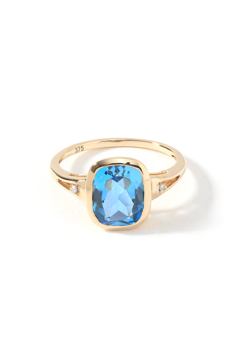 9ct Yellow Gold Swiss Blue Topaz & Diamond Ring