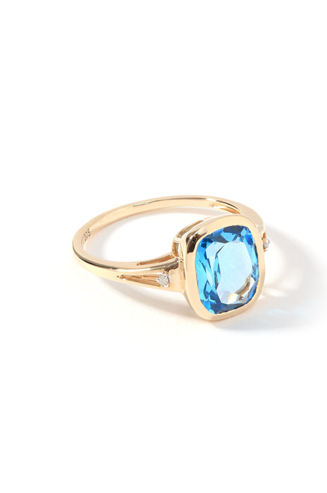 9ct Yellow Gold Swiss Blue Topaz & Diamond Ring