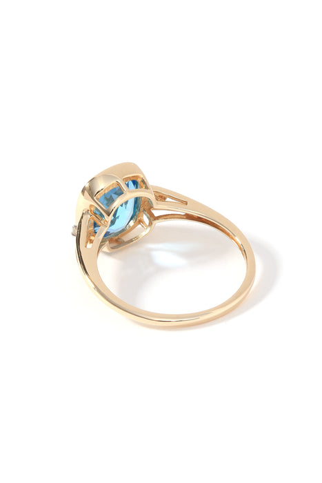 9ct Yellow Gold Swiss Blue Topaz & Diamond Ring