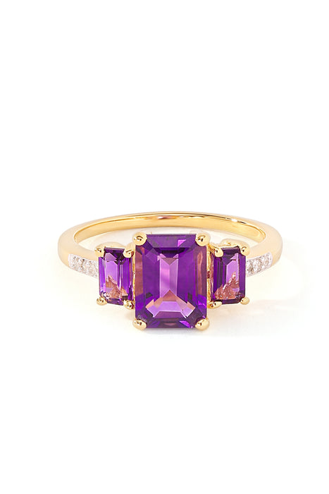 Sterling Silver Gold Plated Amethyst & Diamond Trilogy Ring