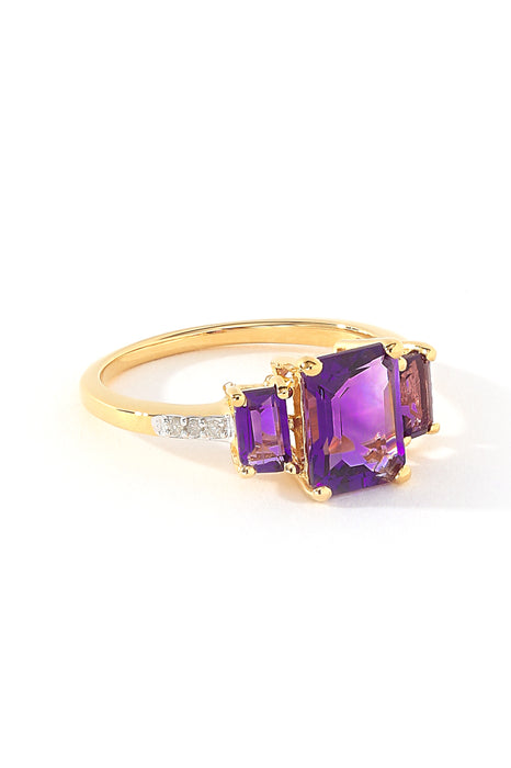 Sterling Silver Gold Plated Amethyst & Diamond Trilogy Ring