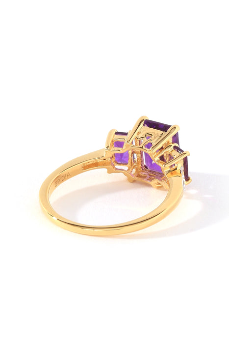 Sterling Silver Gold Plated Amethyst & Diamond Trilogy Ring