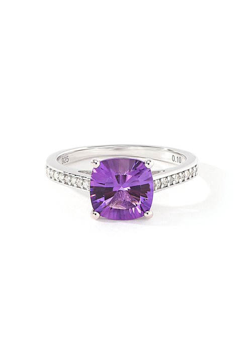 Sterling Silver Amethyst and 0.10ct Diamond Ring