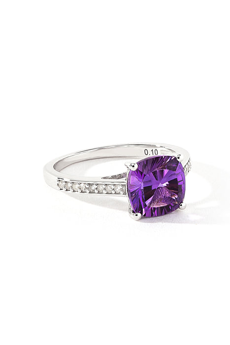 Sterling Silver Amethyst and 0.10ct Diamond Ring