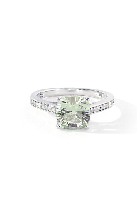 Sterling Silver Green Amethyst and 0.10ct Diamond Ring