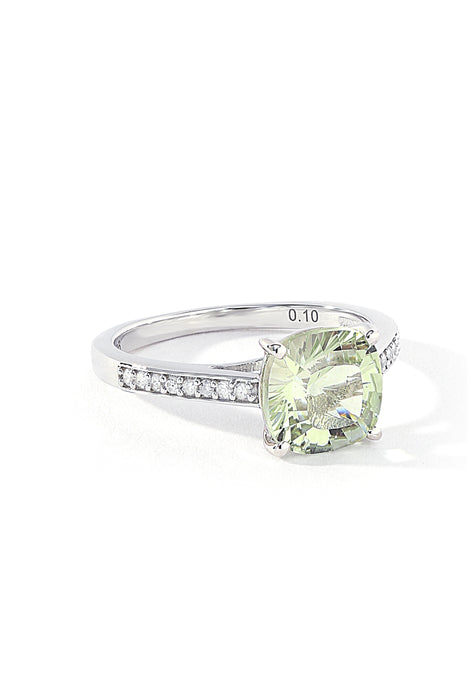 Sterling Silver Green Amethyst and 0.10ct Diamond Ring