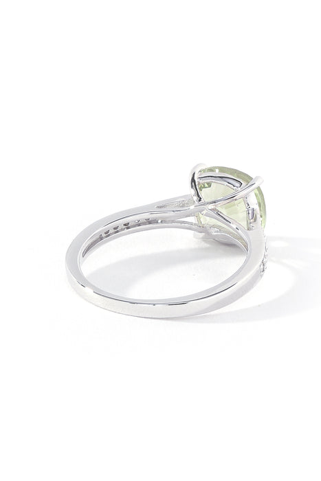 Sterling Silver Green Amethyst and 0.10ct Diamond Ring