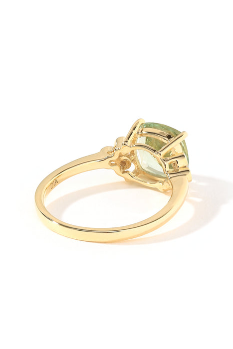 9ct Yellow Gold Green Amethyst and Diamond Ring