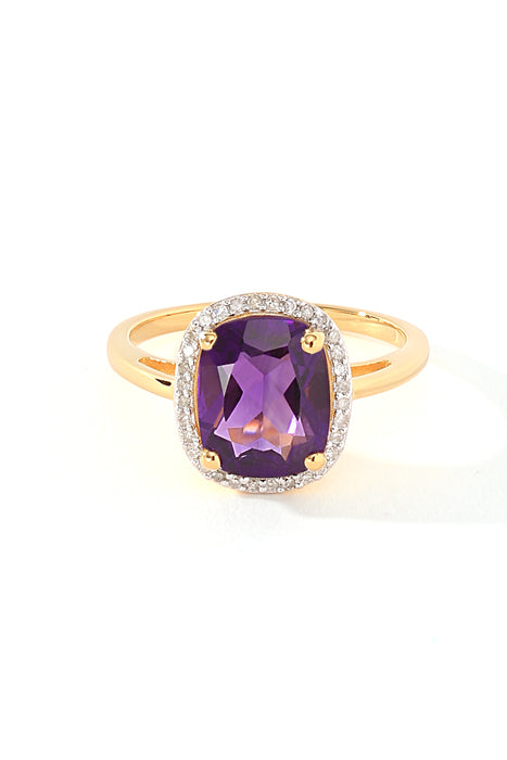 Sterling Silver Gold Plated Amethyst & Diamond Ring