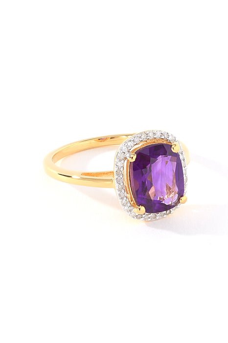 Sterling Silver Gold Plated Amethyst & Diamond Ring