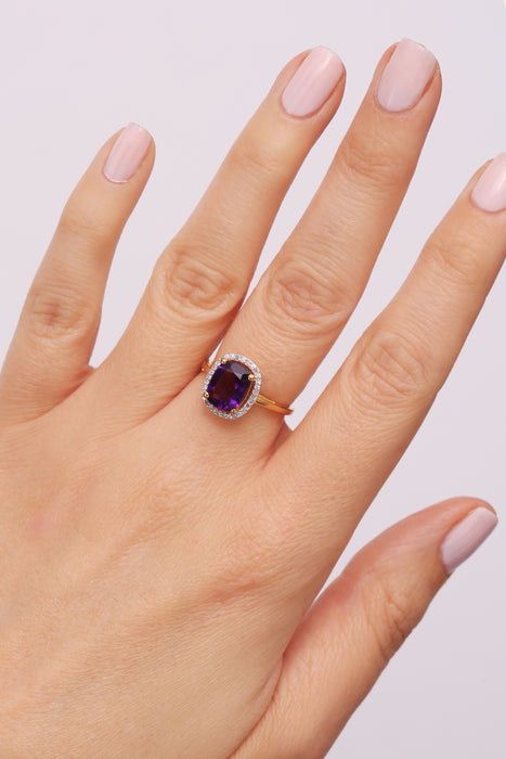 Sterling Silver Gold Plated Amethyst & Diamond Ring