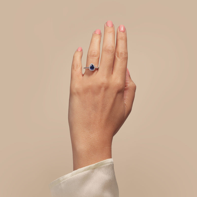 Lyra | 18ct White Gold 0.12ct tw Lab Grown Diamond and Created Sapphire Vintage Ring