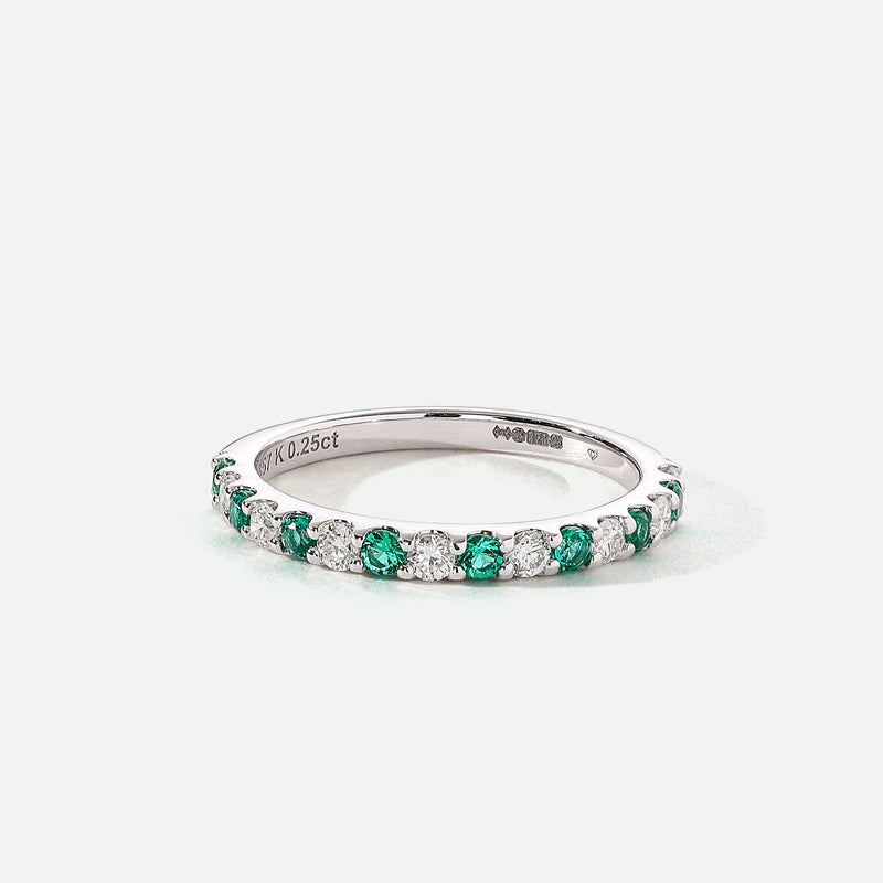 Odette | 9ct White Gold 0.25ct tw Lab Grown Diamond and Created Emerald Eternity Ring