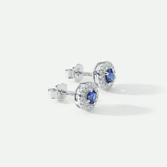 Orla | 9ct White Gold Lab Grown Diamond and Created Sapphire Earrings-6