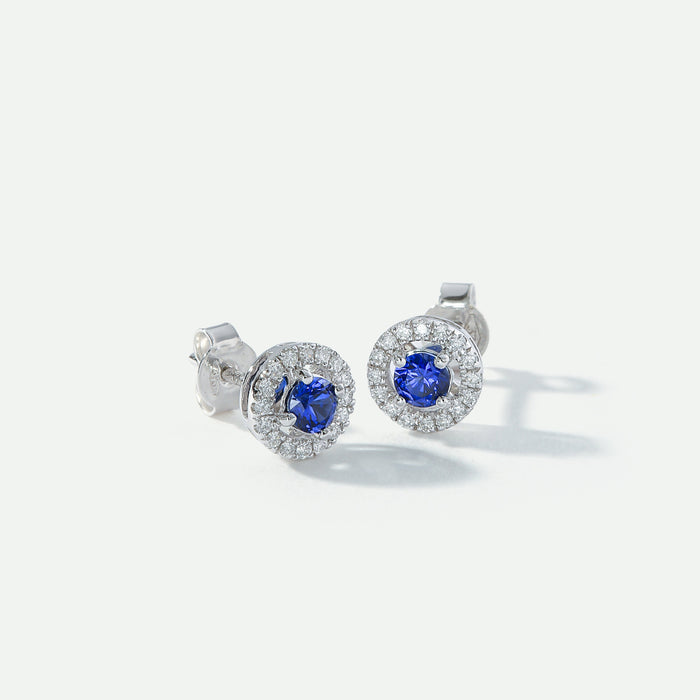 Orla | 9ct White Gold Lab Grown Diamond and Created Sapphire Earrings-2