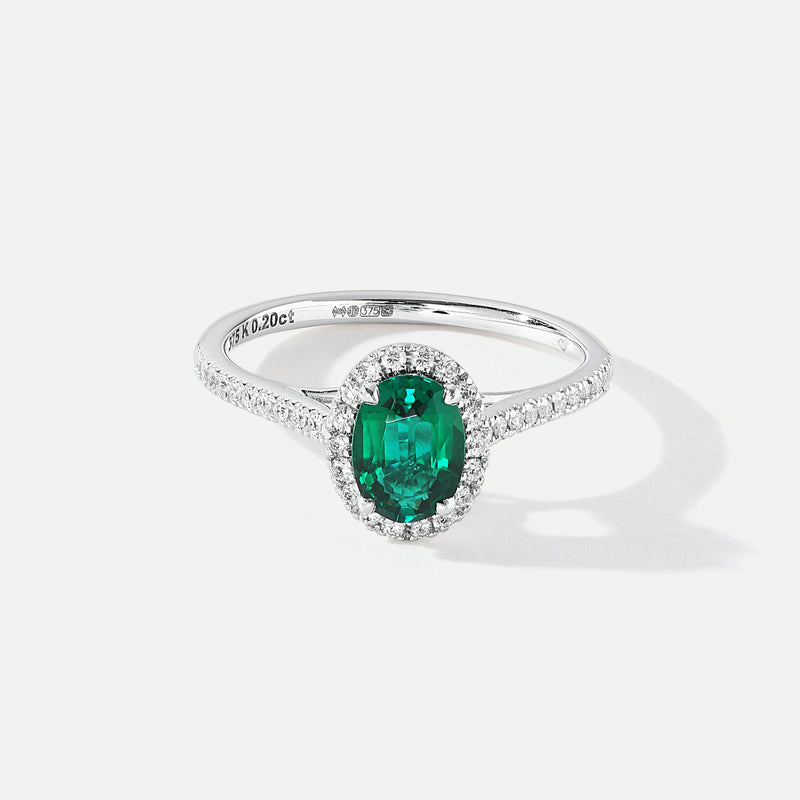 Rosalind | 9ct White Gold 0.20ct tw Lab Grown Diamond and Created Emerald Ring