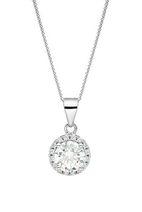 Sterling Silver  "Thank You" Greeting Card Cubic Zirconia Halo Pendant Necklace